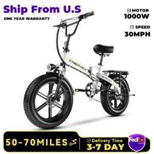 Cybervelo EK5 20" 1000W Peak Foldable Moutain Sand Off road Electric Bike, Bulit-in Battery 60 Miles+ Long Range Adult E-bike