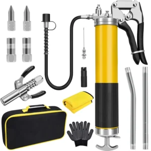 Heavy Duty Grease Gun Kit 8000 PSI Professional Grease Guns Tool for 14 Oz Pistol Grip Lube with Zerk Fitting Manual Grease Gun