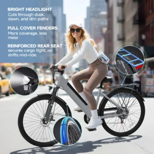 1000W Urban Ebike, 26" Comfort Step-Through Electric City Bike, 48V 10.4ah Removable Battery, Soft Seat, Perfect For Seniors