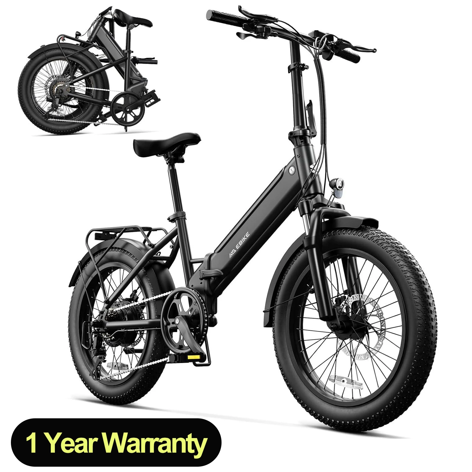 TST F00B Folding Electric Bike, 1000W motor, 36V 7.8Ah removable battery, 40 miles range, 25 MPH, 20" fat tires,rear rack.