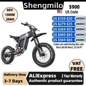 Shengmilo S900 Adult 1500W E-bike Men's E-Mountain ebike , 60V30AH Battery electric bicycle,20" Fat Tire Electric Bike