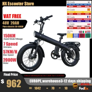 HX Q3 2000W Adult Electric Bicycle 48V 20AH E Bike Removable Battery Foldable Ebike 20 inch fat tire Electric Bike