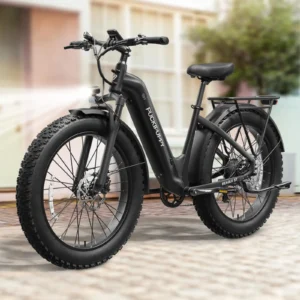 PUCKIPUPPY Electric Bike for Adults 26" Fat Tire, Step-Through Design Electric Mountain Hunting Bike Max 28MPH Off-Road Ebike
