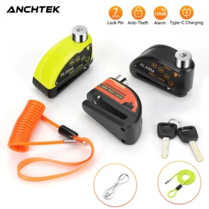 Anchtek Motorcycle Rechargeable Disc Lock Alarm 120db Bicycle Anti-theft Padlock Security Protection Bike Motorbike Accessories