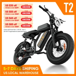 T2 20x4" Fat Tire Electric Bike - 1500W High-Power Motor, 54.6V 15.6Ah Removable Battery for Up to 100 Miles Max Range