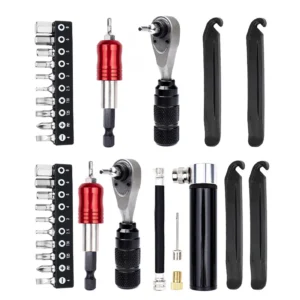 Bike Tire Repair Kit Set 72-Tooth Ratchet Wrench Portable Multifunctional Bike Tools Kit with Storage Bag for Road Mountain Bike