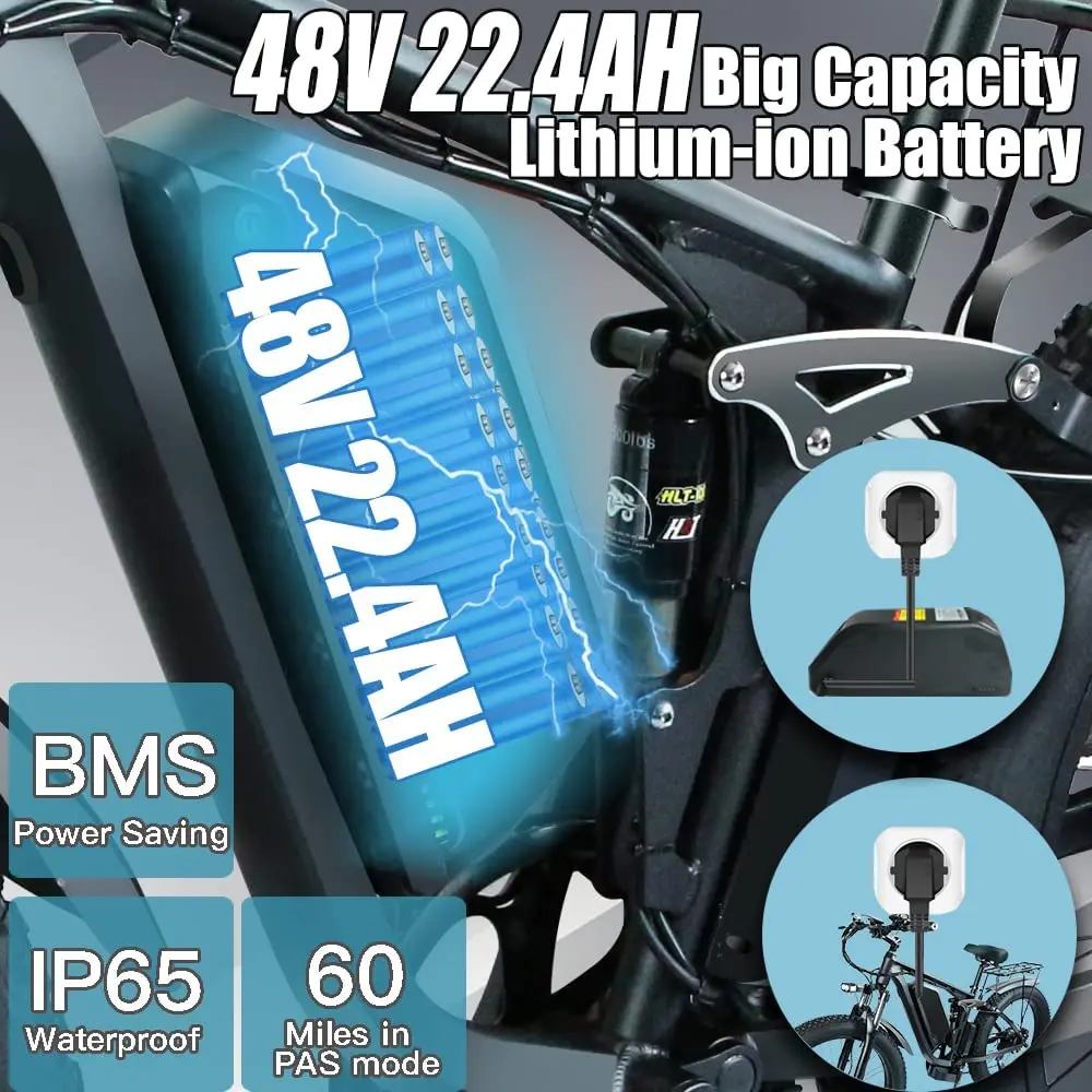 2000W Dual Motor Electric Mountain Bicycle 48V 22.4AH Full Suspension City Road Ebike 26" Fat Tire E Bike V3 MTB Velo - Image 3