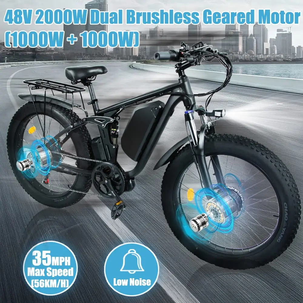 2000W Dual Motor Electric Mountain Bicycle 48V 22.4AH Full Suspension City Road Ebike 26" Fat Tire E Bike V3 MTB Velo - Image 2